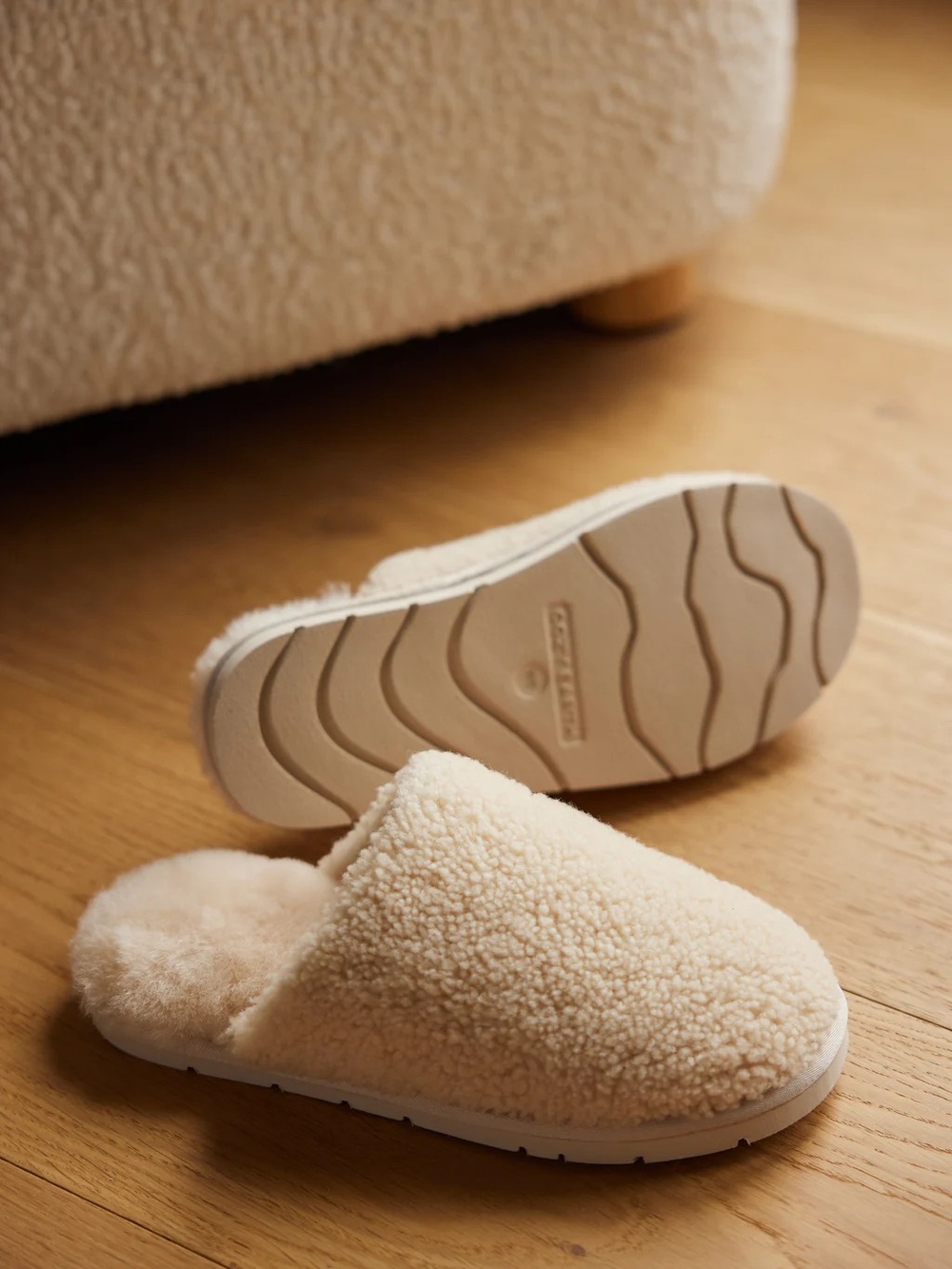 CozyEarth Shearling Slide Slippers in Cream